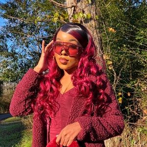 Burgundy Loose Wave 13x4 Lace Frontal Human Hair Wig w/ Black Roots